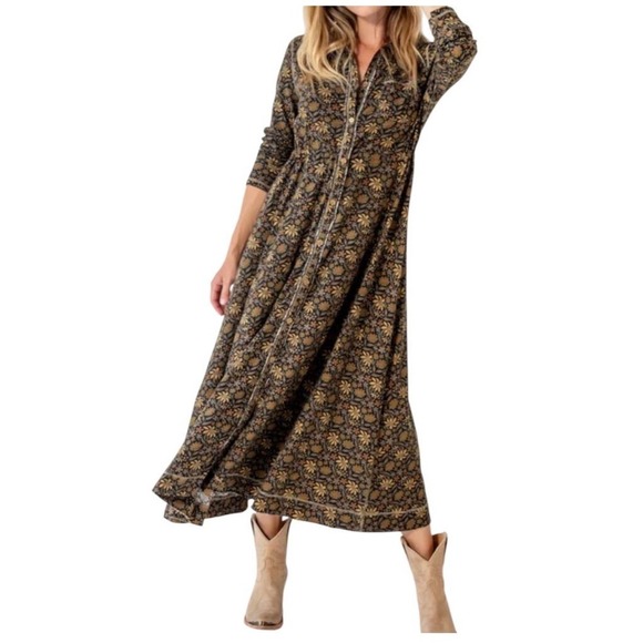 NATURAL LIFE Dresses & Skirts - Natural Life Christa Knit Maxi Dress Womens Medium Brown Floral Cotton Boho